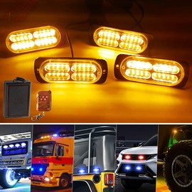yifengshun 4x20 LED 4-in-1 Amber Emergency Flashing Lamp With 18 Strobe Modes Wireless Remote Control 80 Grille Light For Cars Trucks Vans Tractors 12-24V