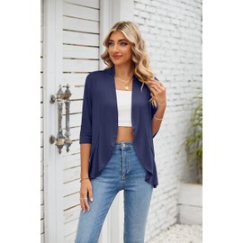 GRECERELLE Womens Lightweight Cardigan Elegant Women's Summer 3/4 Sleeve Casual Knitted Open Front Shrug Cardigans (Royal Blue, L)
