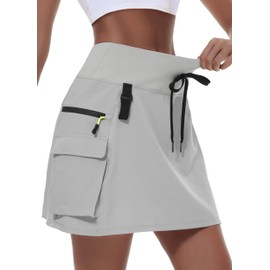 MIVEI - Falda tipo cargo para mujer, de tiro alto, para golf, estilo casual, con bolsillos con cierre, para entrenamiento, deporte, secado rápido, Gris claro, M