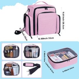 BAOMANYUHA Large Makeup Bag Cosmetic Case Organizer with 3 Inner Removable Pouches Multifunctional Travel Train Storage,Pink