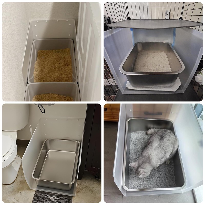 Holintan Litter Box Shield,17.5"x13.7"x13"H Large Litter Box Splash Guard Without