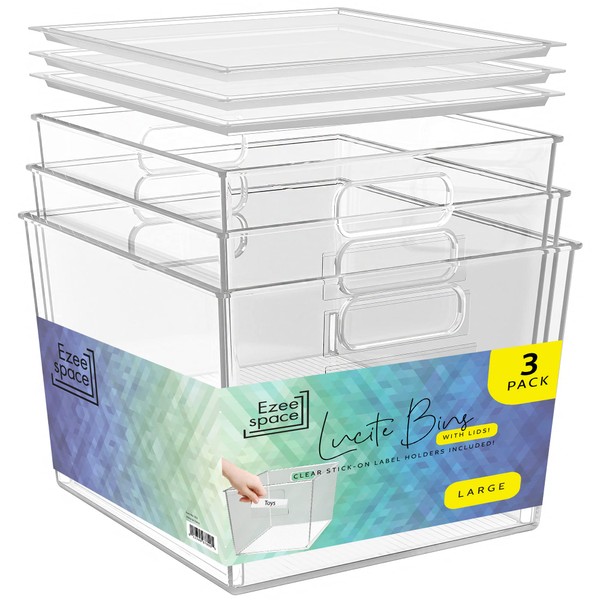 Ezee space Large Clear Plastic Storage Bins with Lids -