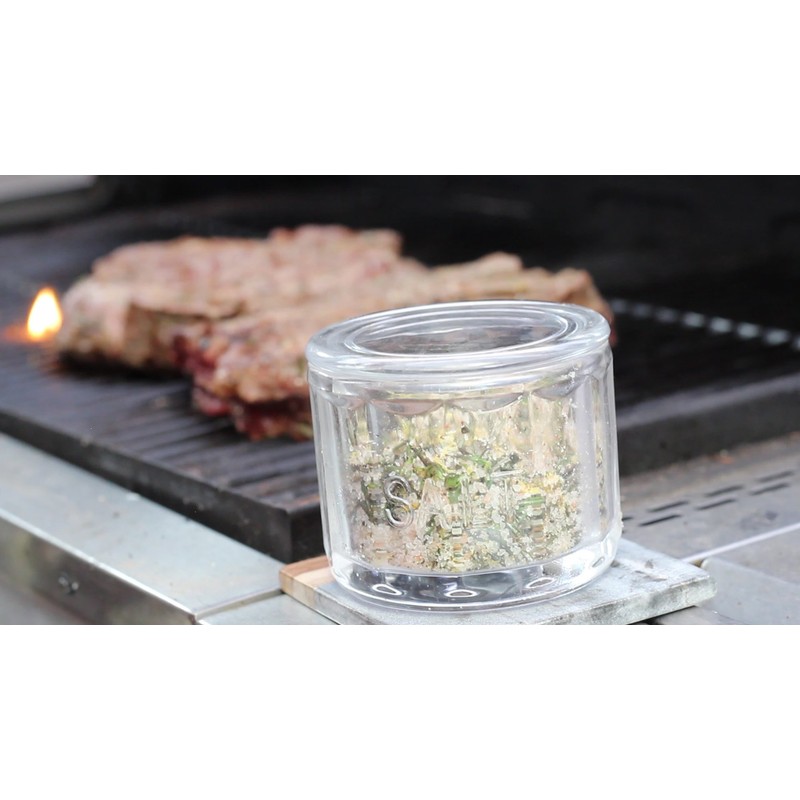 KooK Glass Salt Cellar, with Lid, Embossed Pressed Glass, Clear