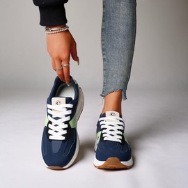 Chouiss - Zapatos deportivos para caminar para mujer, con suela de palomitas de maíz, zapatos clásicos para caminar, correr, ir de compras, Azul, 26 cm