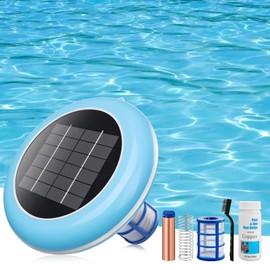 Pool Ionizer Solar Powered,Copper Ionization,Floating Automatic Water Cleaner and Purifier,Up to 35,000 Gal,85% Less Chlorine, Chlorine Free Water,Smart Replacement