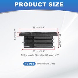 PATIKIL 1-1/2 Inch Plastic Tubing End Caps, 10 Pcs Square Hole Plug Insert for Round Iron Pipe Chair Leg Table Bookshelves Patio Furniture, Black