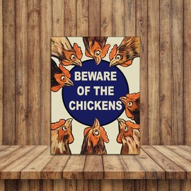 Beware Chicken Funny Theme Retro style metal tin sign/plaque (10" x 8")