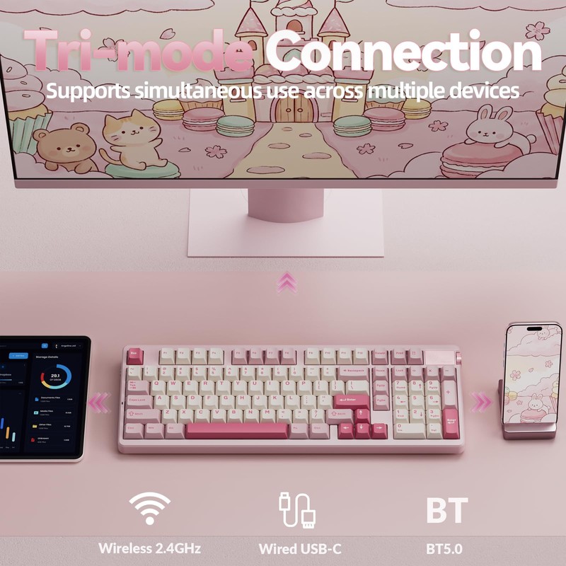 LEOBOG A98 Wireless Mechanical Keyboard, Tri-Mode BT5.0/2.4GHz/USB-C, Creamy Keyboard with