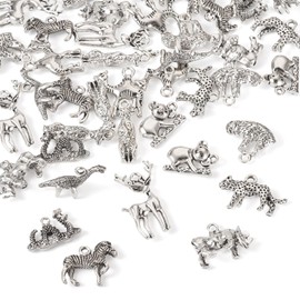 Craftdady 50pcs Animals Tibetan Metal Pendants Antique Silver Retro Dangle Charms Cute Deer Dinosaur Leopard Camel Animal Necklace Pendants Hang Ornament 9.5-27 mm for DIY Jewelry Making