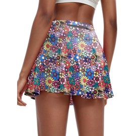Oyamiki - Falda de tenis de cintura alta, faldas atléticas de golf, para mujer, estilo informal, con 3 bolsillos, Flores pequeñas plisadas, M