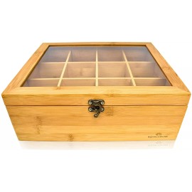 RoyalHouse Royal House Natural Bamboo Tea Box Storage Organizer, 12 Compartments Pack Of 1.