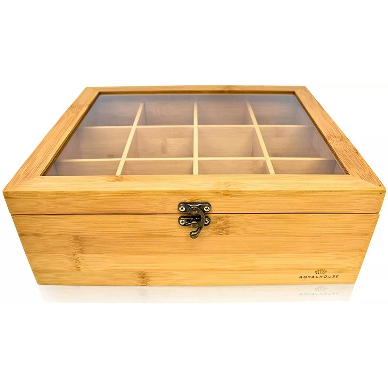 RoyalHouse Royal House Natural Bamboo Tea Box Storage Organizer, 12