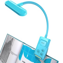 AXX Clip on Book Light for Bed, Rechargeable Reading Light for Kids, 1000mAh Battery Operated Lamp with 30/60 Minutes Timer, Reading Accessories for Travel Car at Night - Misty Blue