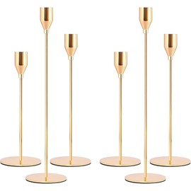 Juego de 6 Candelabros para Velas, Vintage Cónicas Portavelas de Metal Alto, Candelabros Decorativos de Diferentes Alturas, se Adapta a Velas de 3/4 Pulgadas de Grosor (Oro)
