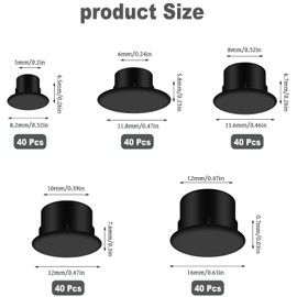 Pack of 200 Cover Caps for Drill Holes, Screw Cover, Black Plastic Hole Plugs, Furniture Hole Cover, Screw Holes Cover, Drill Hole Cover Caps (5 mm/6 mm/8 mm/10 mm/12 mm)