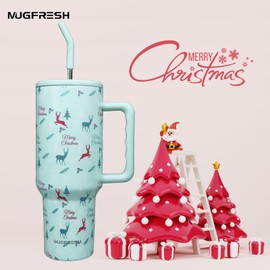 Christmas Gifts for Women, Christmas Tumbler 40 oz Tumbler with Handle and Straw Cup Holder Friendly Insulated Christmas Travel Mug Stainless Steel Water Bottle