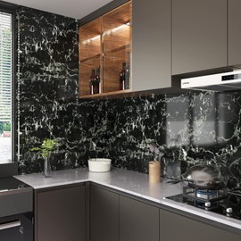 CHIHUT Black Marble Wallpaper 30"x118" Marble Contact Paper Peel and Stick Countertops Waterproof Granite Paper Self-Adhesive Removable Vinyl Wrap for Kitchen Bachsplash Shelf Liner Door Furniture