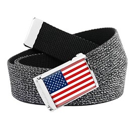 Build A Belt American Flag 1.25" Wide Flip Top Buckle with Adjustable Canvas Web Belt (Boys X-Large Glitter Black)