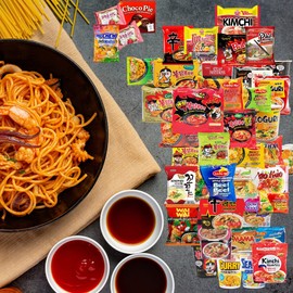 FUDOBOX Asian Instant Ramen Noodles Variety Pack with Cookies & Chopsticks | Student Care Package | Spicy Noodles Challenge | 15 Pack Assorted