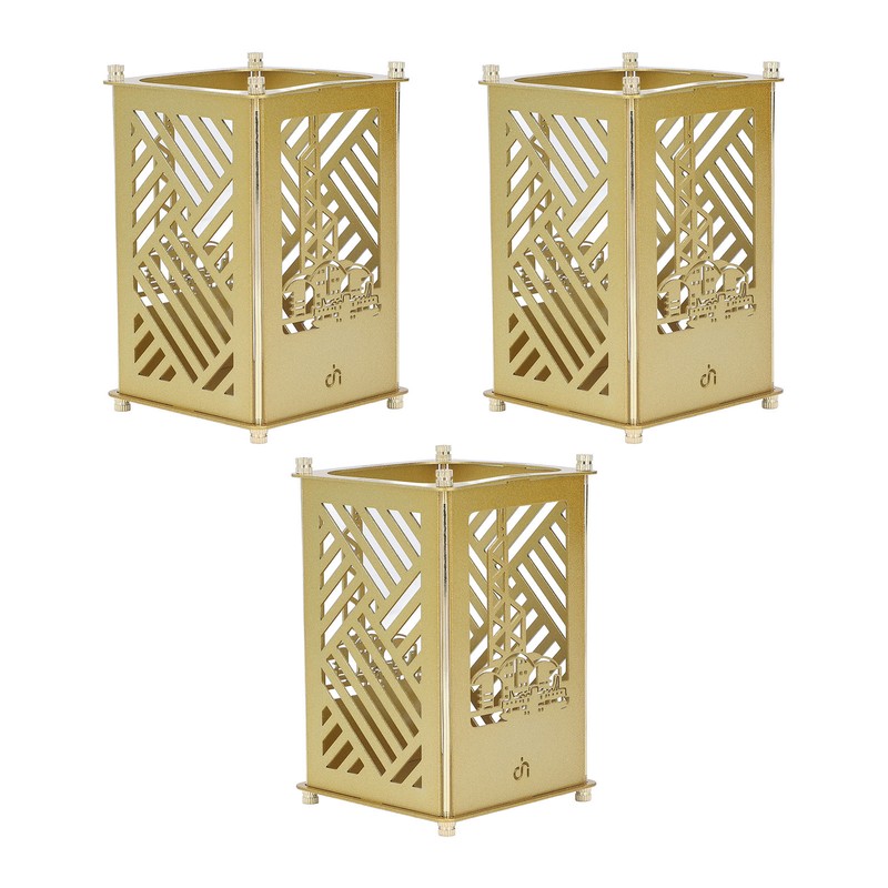 3set Pen Holder Golden Appearance Electroplating Quadrate Educational DIY Assembly