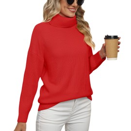 Jouica Women 2023 Fall Casual Turtleneck Batwing Sleeve Chunky Oversized Ribbed Knit Tunic Sweaters Pullover, Qi Red, X-Large