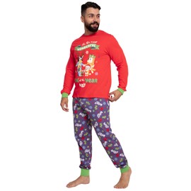 Bluey Pyjamas | Heeler Family Mens Christmas Pyjamas | Long Sleeve Mens Pyjamas | Red Small