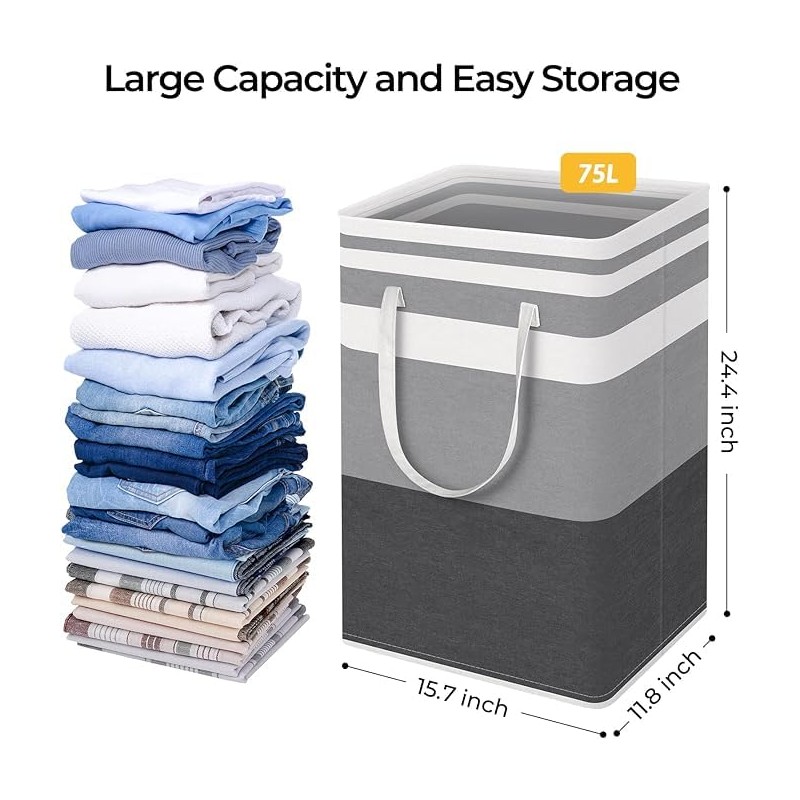 SunBlue : 75L Large Collapsible Laundry Hamper - Convenient Handles,