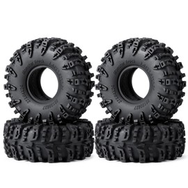 4Pcs JGGZONE Rubber 1.1" Crawler Mud Terrain Tires Super Grip Soft Tyre OD 64mm RC Mud Tyres Tires with Foam Inserts Compatible with 1/18 Traxxa TRX4M Redcat Ascent-18 RC Car Upgrades (Black A)