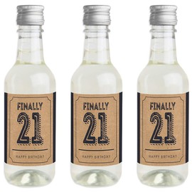 Big Dot of Happiness Finally 21-21st Birthday - Mini Wine and Champagne Bottle Label Stickers - Birthday Party Favor Gift for Women and Men - Set of 16