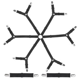 Sheet Fastener Kit with 6 Way Cross Sheet Clips and Non Slip Clip Adjustable Elastic Bed Sheet Holder Straps Fitted Sheet Suspenders Grippers for Round and Square Mattresses(Black)