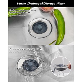 Hibbent Kitchen Sink Plug,Upgraded 3 in 1 Kitchen Sink Strainer and Stopper Combo, Stainless-wrap Shell,Anti-Clogging,Universal Sink Strainer,and Prevent Odors-Sinks Depth > 22mm