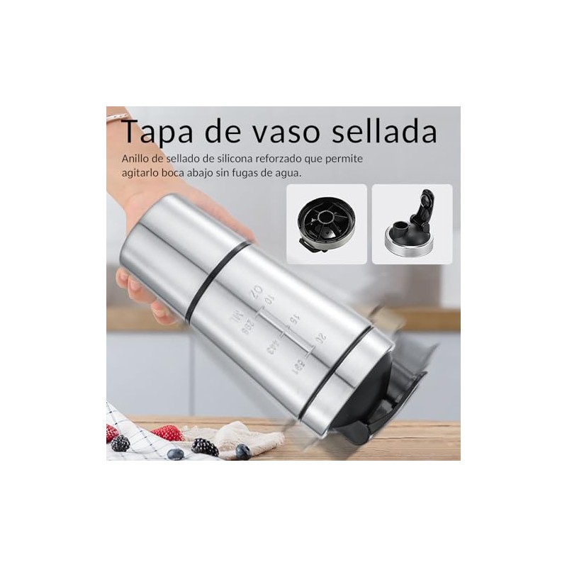 600ML Botella para Proteina de Coctelera de Acero Inoxidable