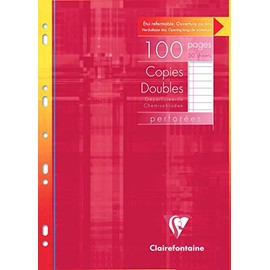 Clairefontaine 4725C - Pack of 100 Pages Exam Sheet (Double Sheets) DIN A4, 21 x 29.7 cm, 9-Hole Punched, 90 g, Lined with Margin, White, 1 Pack