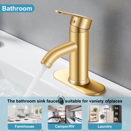 PONAFOU Brushed Gold Bathroom Faucet, Single Handle Bathroom Faucet, for Bathroom Sink Faucet, 1 Hole or 3 Hole, Bathroom Vanity Faucet, with Pop-up Drain and Deck
