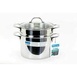 Viking 3-Ply Stainless Steel Stock Pot, Multi Pot Glass Lid & Pasta Insert 8 Quart