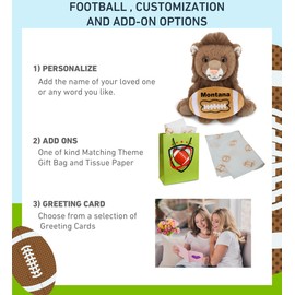 DolliBu Squat Lion Stuffed Animal with Football Plush - Soft Huggable Lion, Playtime Plush Toy, Cute Wildlife Gift, Plush Doll Animal Toy for Kids and Adults with Name Personalization - 8 Inches