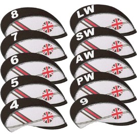 TOHMLAPE GOLF 10pcs White and Black UK Union Jack Flag Patterned Neoprene Golf Club Iron Head covers cover set Headcovers Protect Case With Large Number Tags