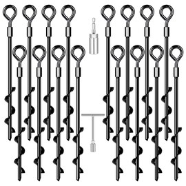 Ground Anchors 16 Pack Screw in Heavy Duty Ground Anchors,Tent Stakes for Camping Tent, Trampoline, Canopies, Carports, Sheds, Swing Sets, Black Anti-Rust Coating for High Wind (16 x 14“)