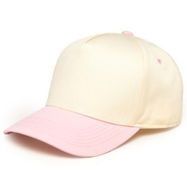 Funky Junque Two Tone Hats for Men Vintage Embroidered Two Toned Trucker Hat Adjustable Snapback Baseball Cap Unisex Cotton Polyester Blend - Light Pink/Beige