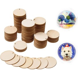 Wooden Round Pendants, 200 Pieces, Unfinished Craft Discs with Holes for DIY Projects, Decorations