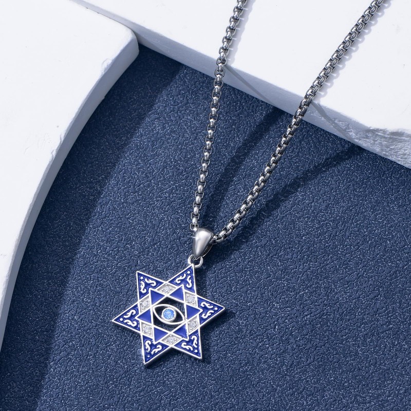PELOVNY Star of David Evil Eye Necklace 925 Sterling Silver