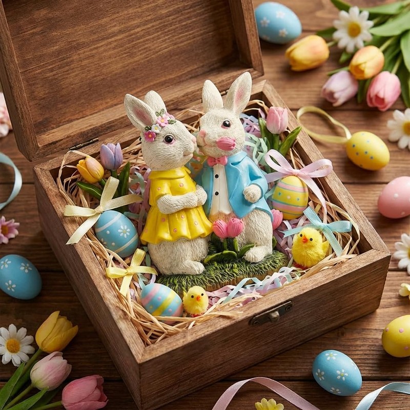 Easter Decorations Outdoor with Solar Lights, 8'' Lighted Easter Bunny