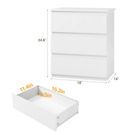 Bamjoy White Nightstand with 3 Drawers, Beside Table with Drawers for Bedroom, Small Side Table Storage Cabinet 3 Drawer Night Stand for Home Office, 18.0W x 14.0D x 24.8H Inches