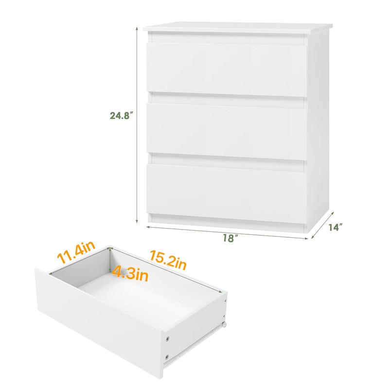 Bamjoy White Nightstand with 3 Drawers, Beside Table with Drawers