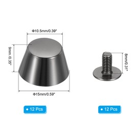 PATIKIL 9x10.5x15mm Spikes for Clothes, 12 Set Metal Button Spikes Screw Kit Screw Back Flat Head Rivets Screw Buttons DIY Leather Barrel Studs Hardware Trim Craft, Black