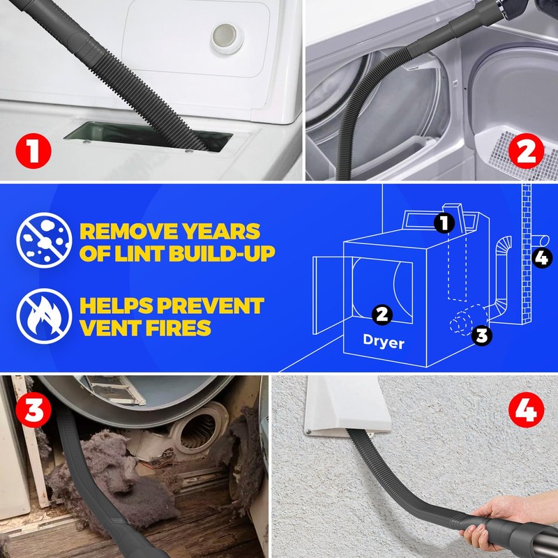 Holikme 2 Pieces Dryer Vent Cleaner Kit, Dryer Lint Vacuum