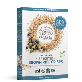 One Degree Organics Sprouted Brown Rice Crisps Cereal, Glyphosate-Free, Gluten-Free, USDA Organic, Non-GMO, Whole Grain, Yogurt Topping, Breakfast Cereal, 8 ounce (Pack of 1)