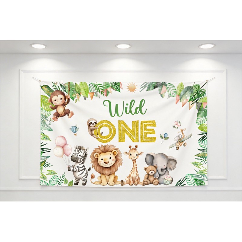 Wild One Backdrop Lion Giraffe ZebraElephant Boy Girl Party Decorations
