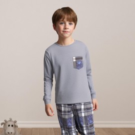 Tshyfiper Kids Pajamas Boys Long Sleeve Plaid Pjs Set Tween 2-Piece Gray Sleepwear Loungewear Clothing 8 Years
