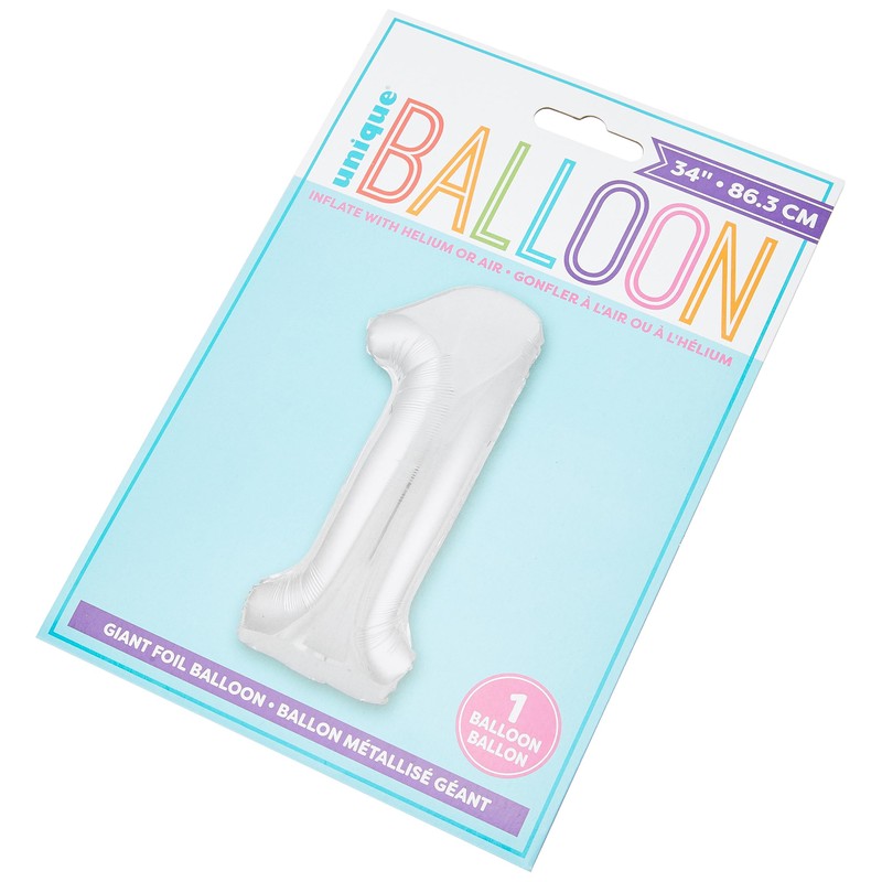 Riesenzahl 1 Luftballon - 86 cm - Silber, 34"